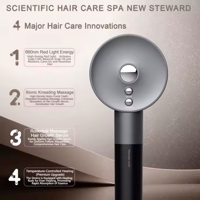Perie Masaj Scalp cu Terapie cu Lumină Roșie - imagine 2